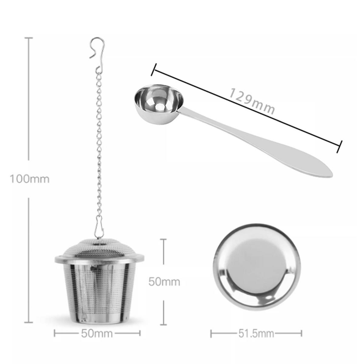 TEESET mit Aufgussvorrichtungen und Löffel (5-tlg.) - Silberfarben, Metall (5/5/10cm) - Intirilife