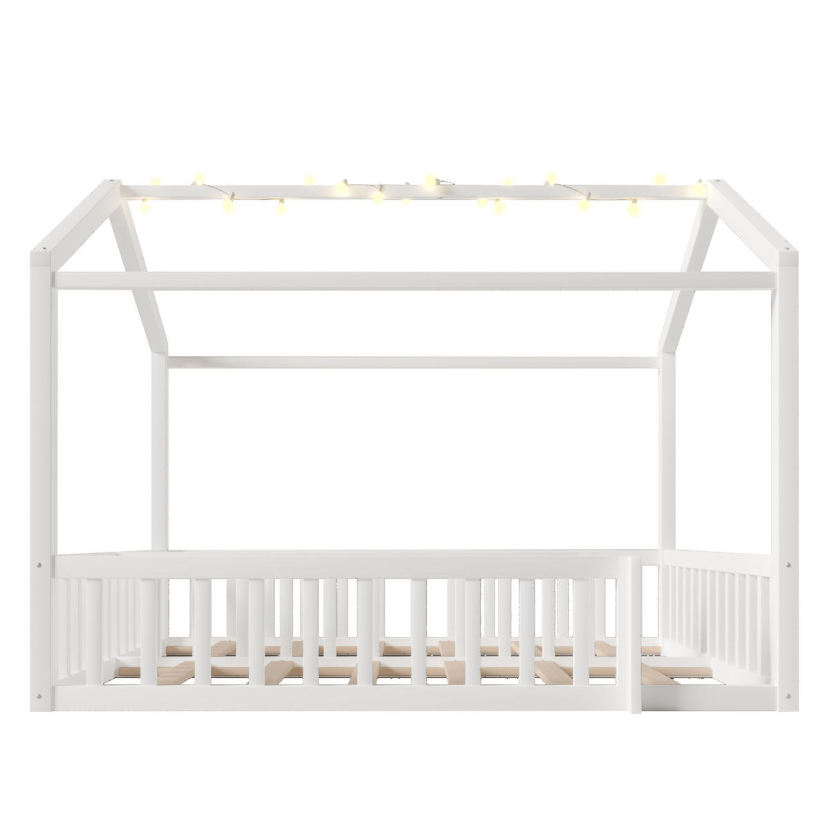 HAUSBETT aus Kiefernholz 90x190/180x190 cm Weiß mit Schutzgitter, LED-Licht und teilbarem Dual-Design - Weiß, Holzwerkstoff (90/190cm) - Modfu