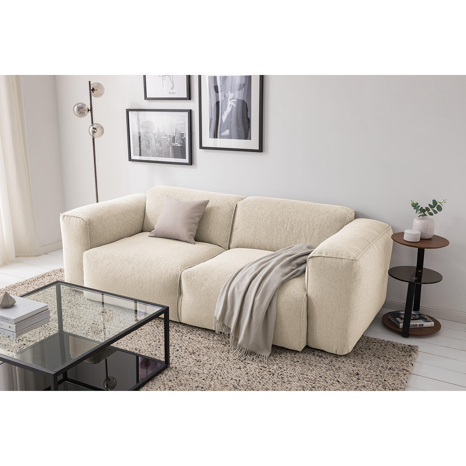 2-SITZER SOFA - Beige/Schwarz, Textil (220/71/102cm) - home24