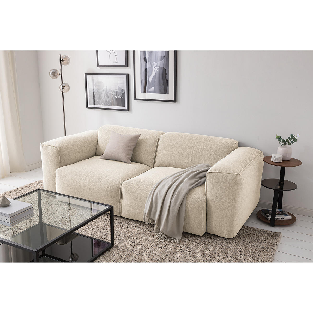 2-SITZER SOFA - Beige/Schwarz, Textil (220/71/102cm) - home24