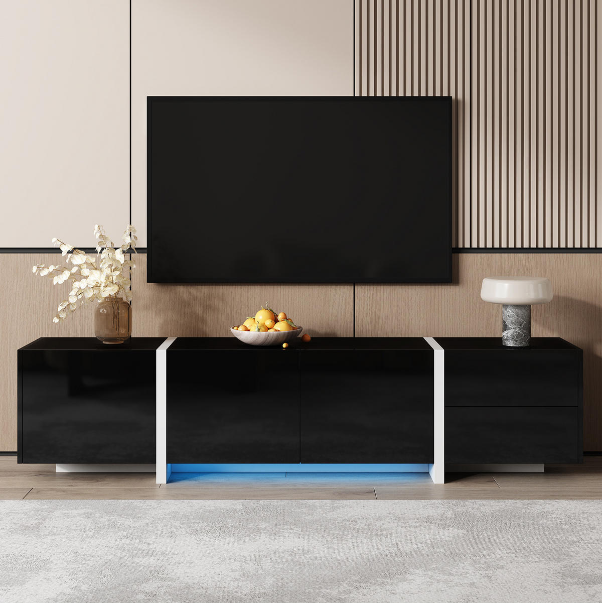 TV-SCHRANK in Schwarz/Weiß Hochglanz mit 3 Türen und Schublade 170/30/39 cm - Schwarz, Holzwerkstoff (170/39/30cm) - Redom