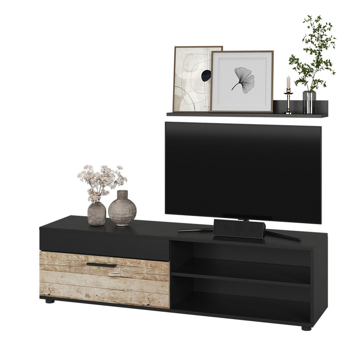 NÁSTĚNNÁ SKŘÍŇKA Berno Černý/pískový dub - černá/Sonoma dub, kompozitní dřevo (139.8/38.9/35.3cm) - Vicco