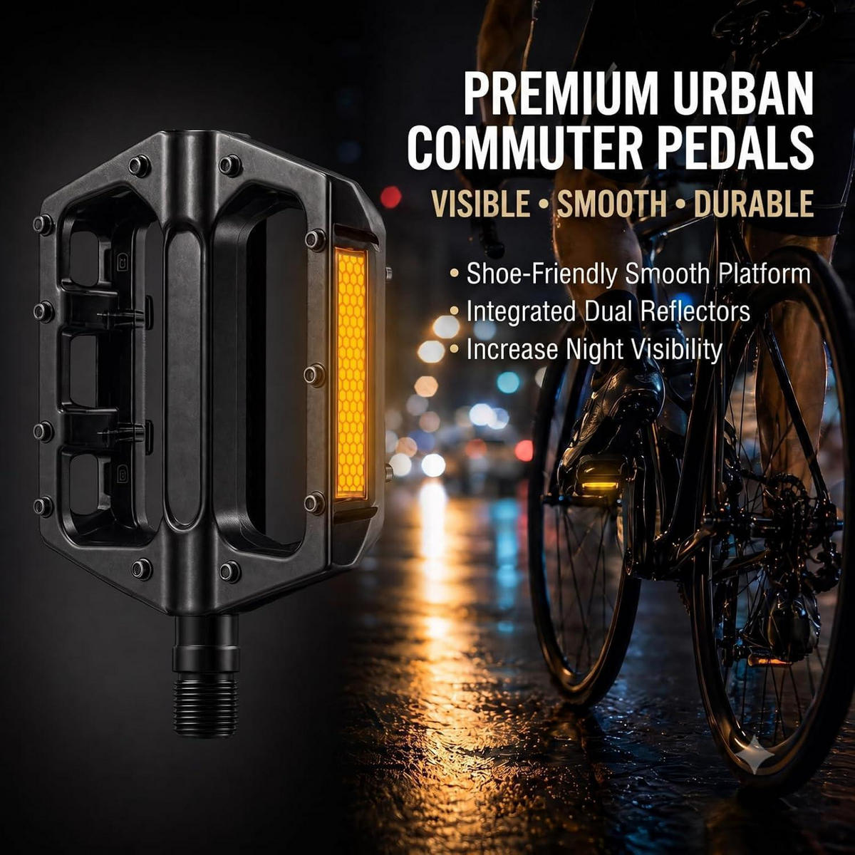 FAHRRADPEDALE 9/16 Zoll Mountainbike Rennrad mit Reflektoren und rutschfestem Profil - Schwarz, Metall (9.5/2.2/10cm)