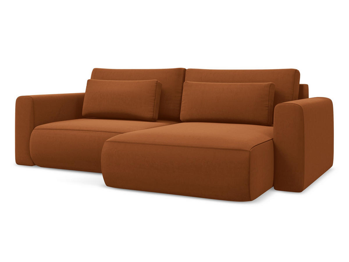 ECKSOFA mit Schlaffunktion Samt Stoff Orange - Terra cotta/Schwarz, Kunststoff/Textil (240/149cm) - Makamii