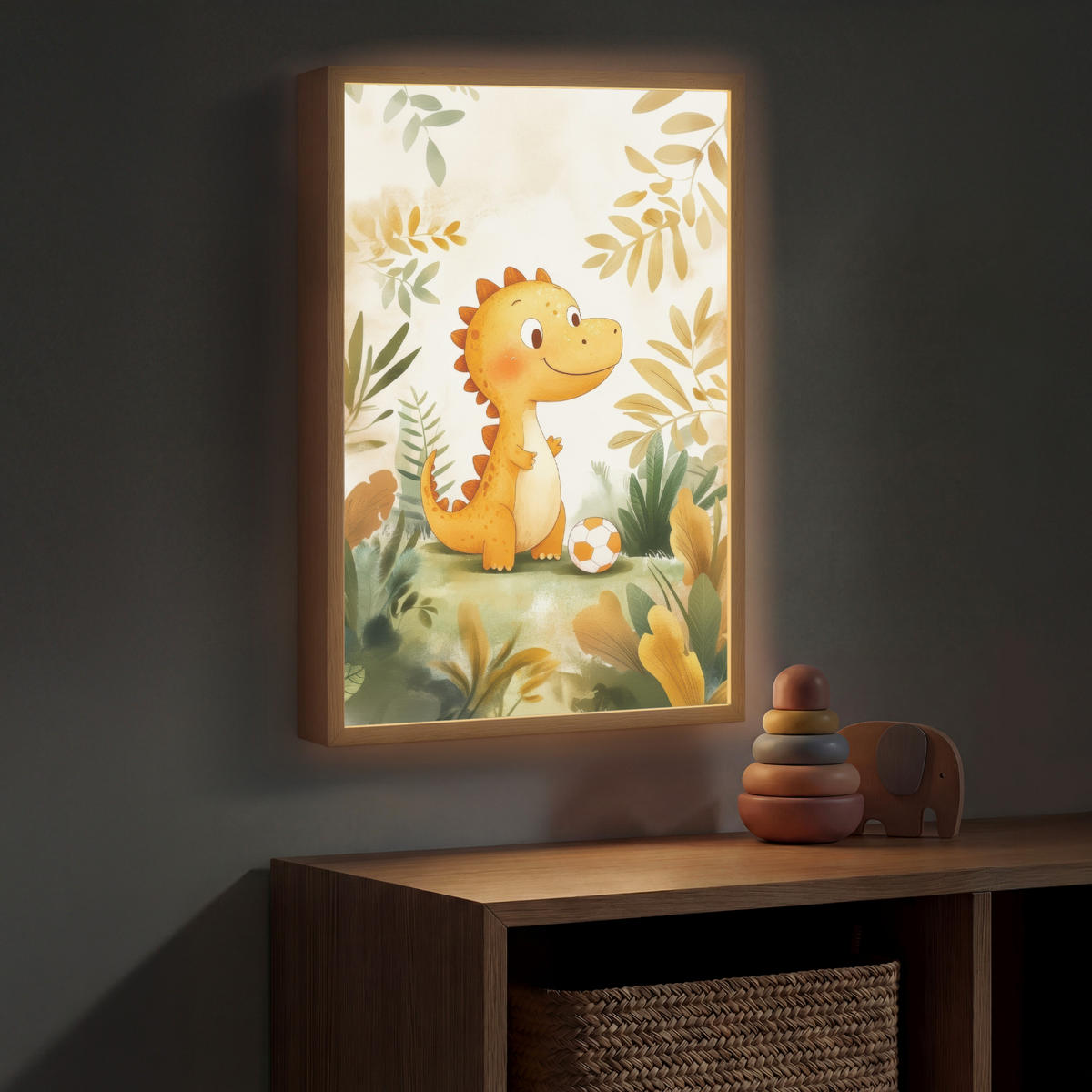 NÁSTĚNNÁ LAMPA S AKUMULÁTOREM Dino - Fotbal - Orange 40x60 cm - béžová, kompozitní dřevo (40/60/8cm) - OnlyWow