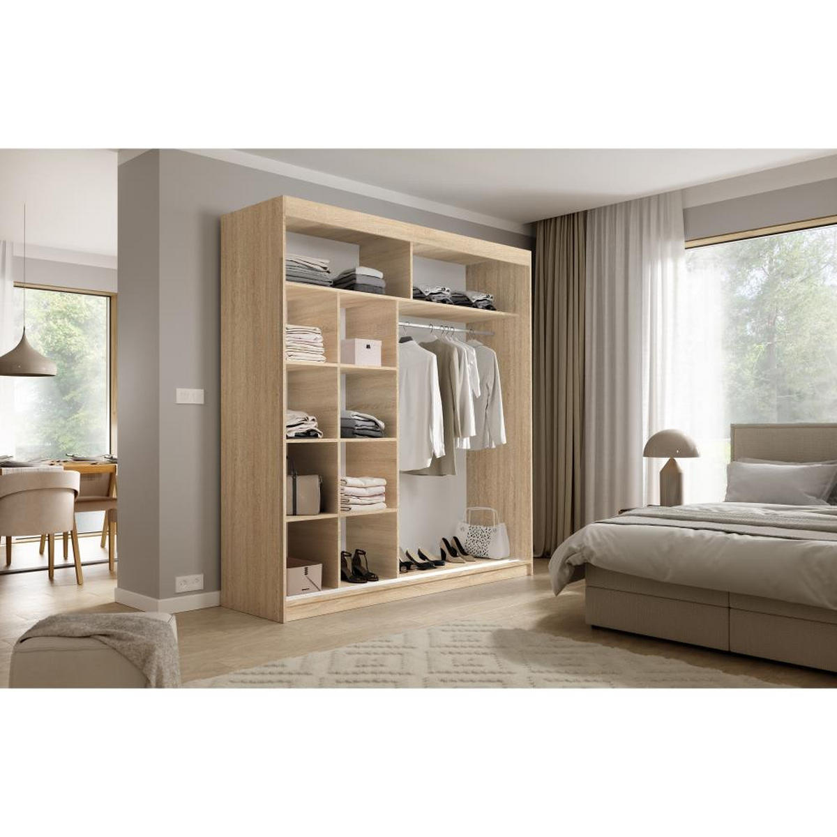 SCHWEBETÜRENSCHRANK Katrina eiche Sonoma 200/215,5/59 cm 2-türig - Sonoma Eiche, Holzwerkstoff (200/215.5/59cm) - Beautysofa