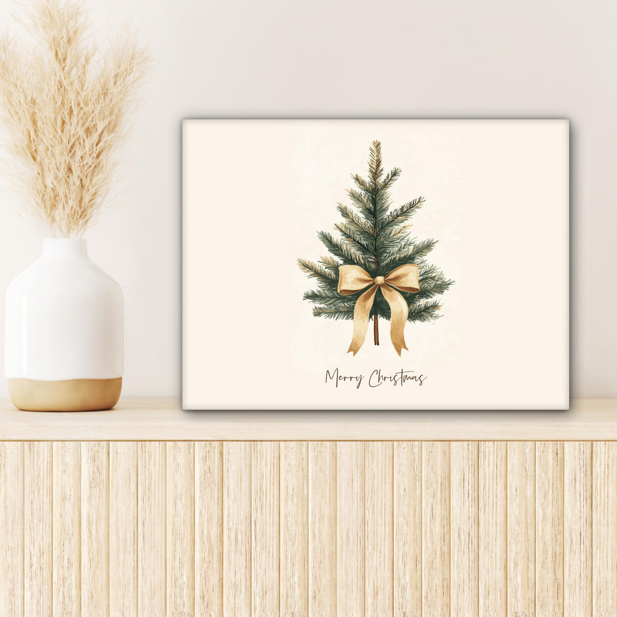 LEINWANDBILD Weihnachtsbaum - Weihnachten - Frohe Weihnachten - Beige 40x30 cm - Sandfarben, Textil (40/30cm) - MuchoWow