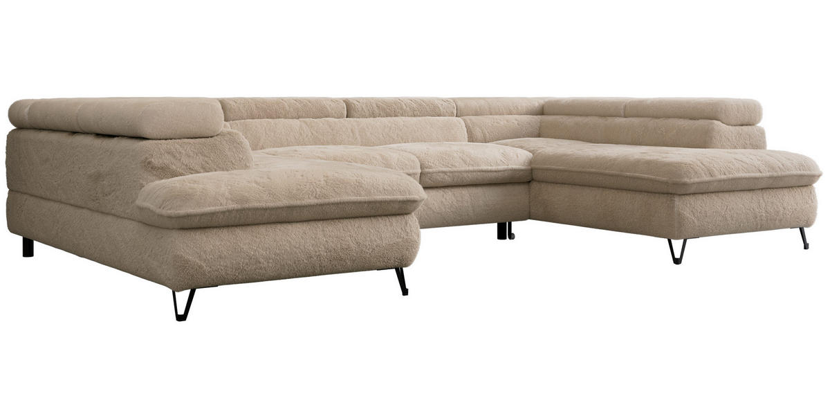WOHNLANDSCHAFT PETER U Plüsch Beige - Beige/Schwarz, Textil/Metall (346/76/208cm) - MKS