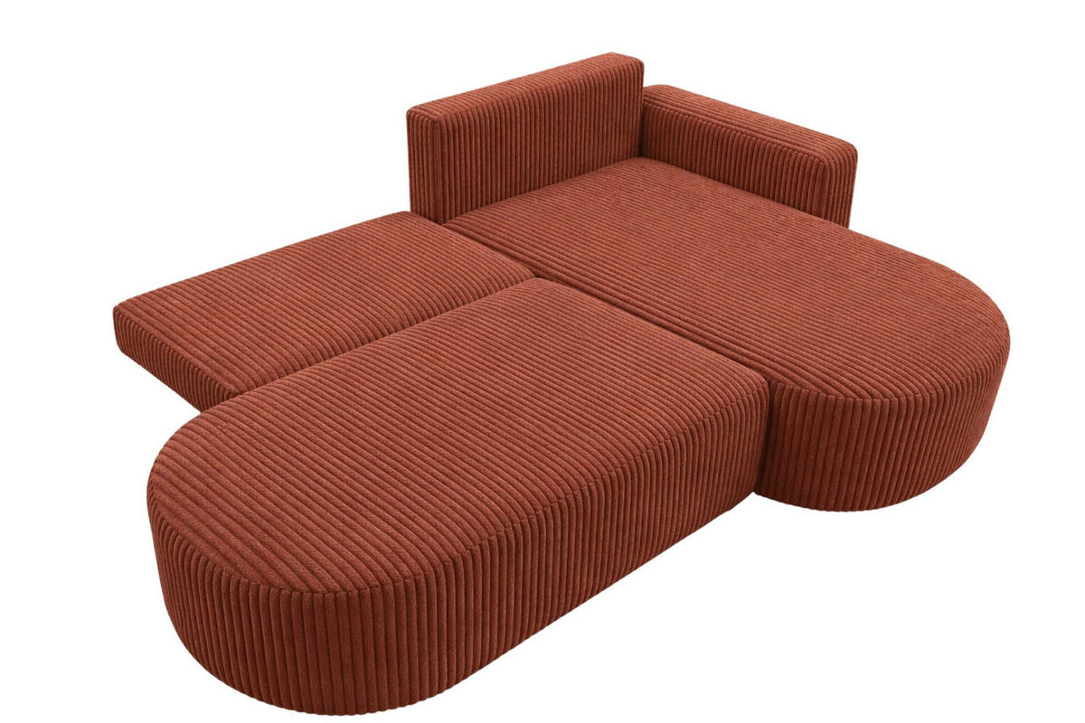 ECKSOFA Mit Schlaffunktion Und Bettkasten, Cordstoff Tilia, Kupfer, Rechts, ROUND ONE OPEN XL - Orange, Holz (262/175cm) - Kaiser Möbel
