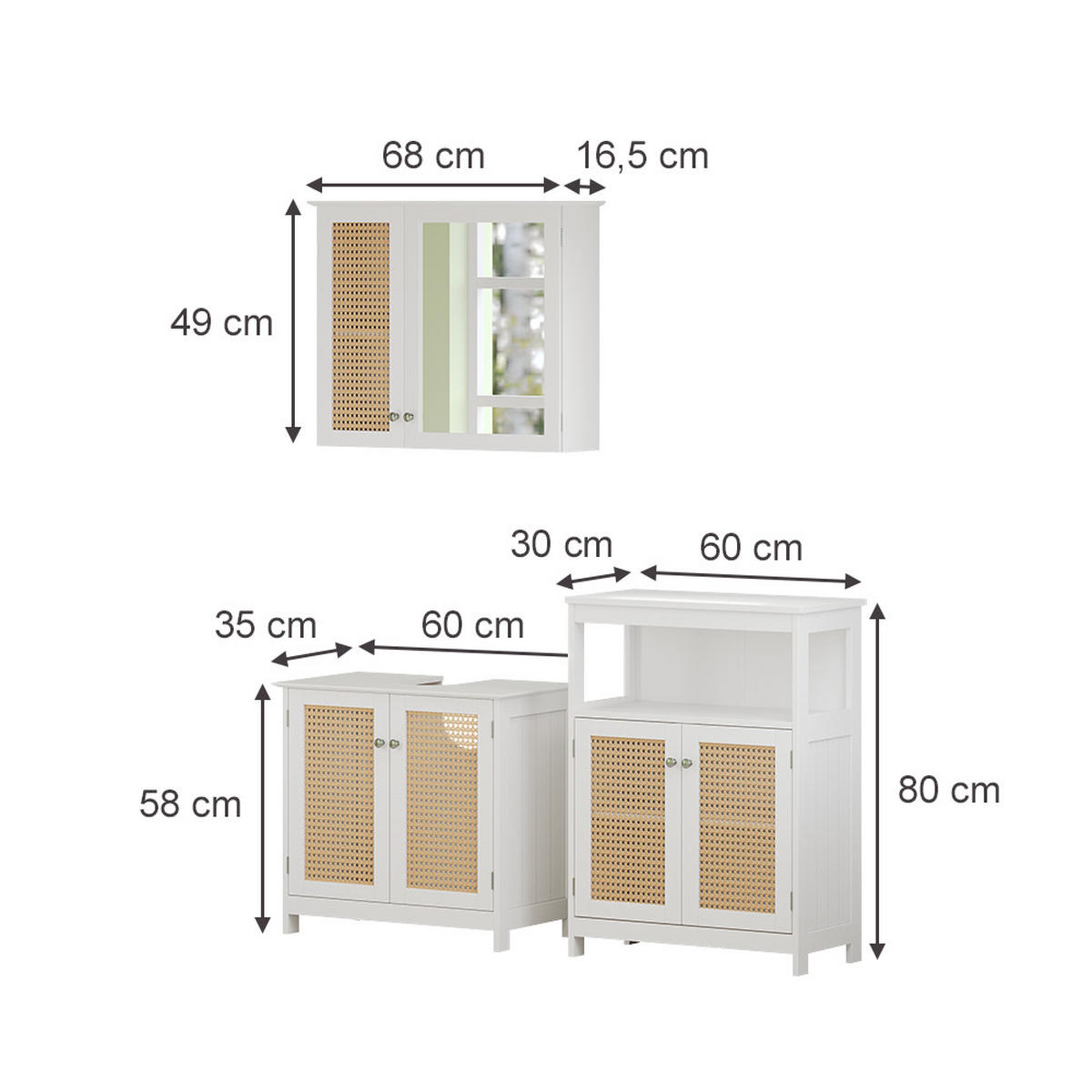 BADMÖBEL-SET Rosario Weiß 3-teilig - Weiß, Holzwerkstoff (60/58/35cm) - Vicco