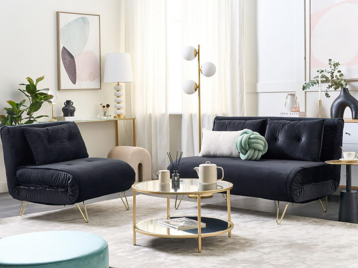 3-SITZER SOFA SET Samtstoff Schwarz Vestfold - Schwarz, Textil (130/78/81cm) - Beliani