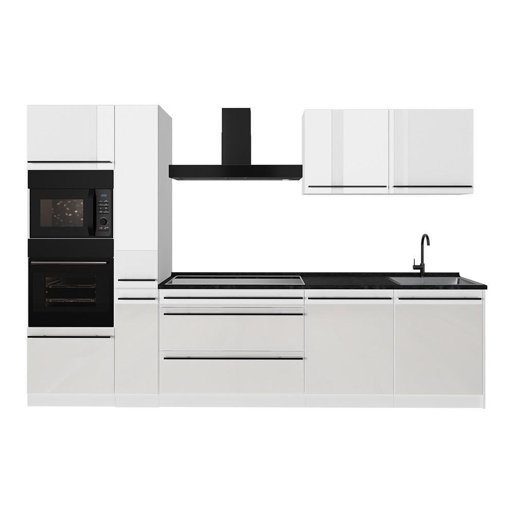 KUCHYNKA R-Line, Biely vysoký lesk/biely, 310 cm antrasiitti työtaso - biela/biela s vysokým leskom, kompozitné drevo (310/206.8/60cm) - Vicco