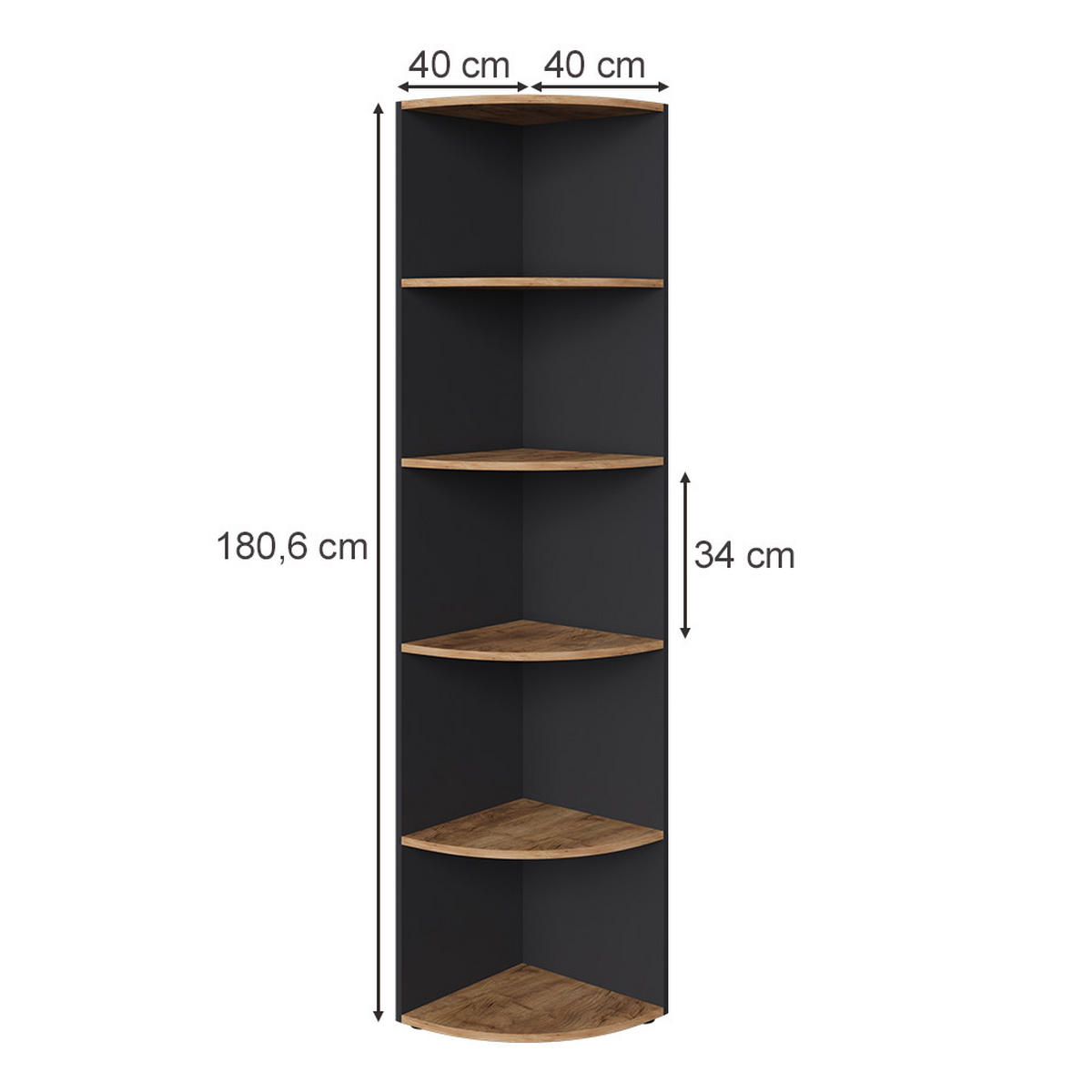 ECKREGAL Ecki Anthrazit/Goldkraft Eiche 40 x 180.6 cm - Honigeiche/Anthrazit, Holzwerkstoff (40/180/40cm) - Vicco