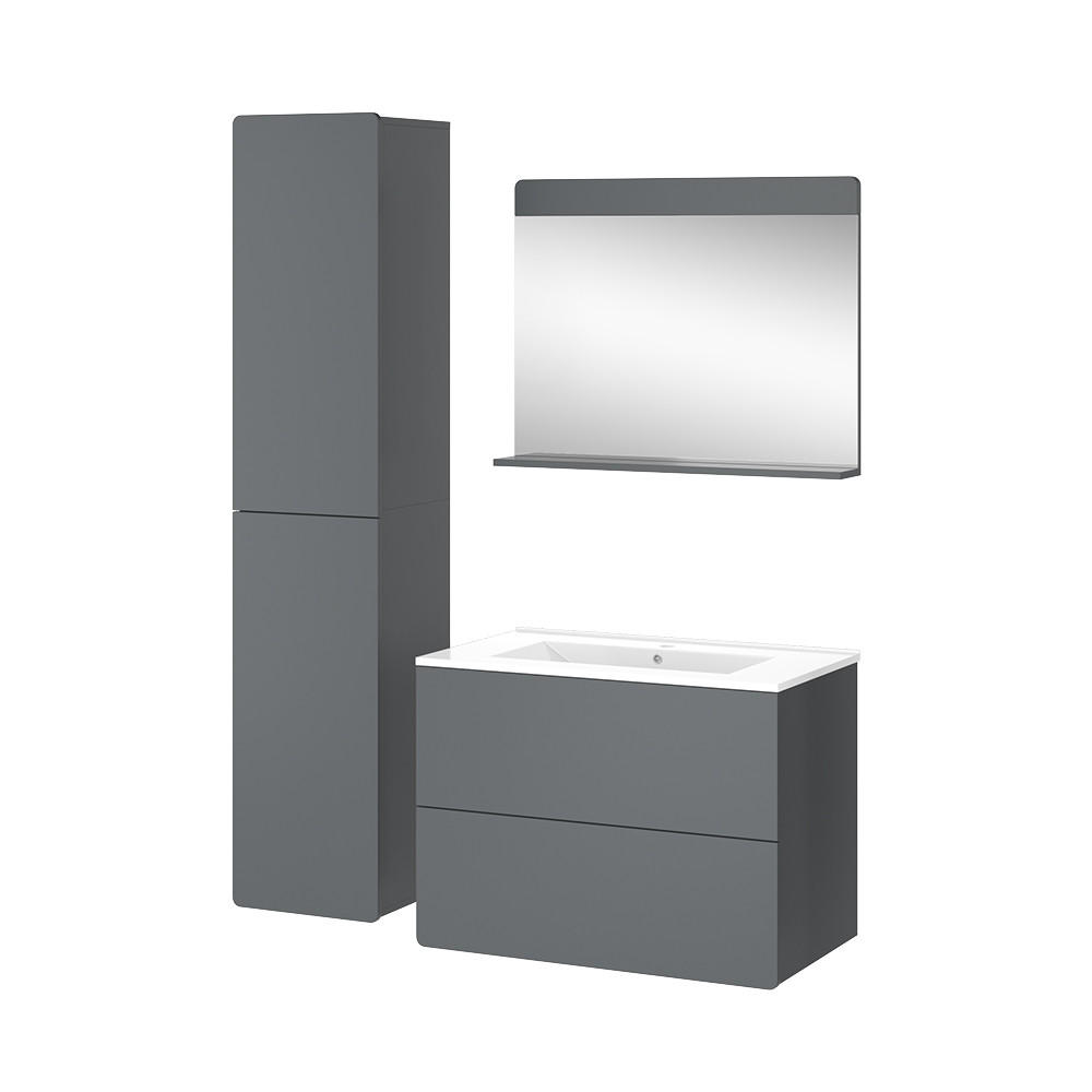 BADMÖBEL-SET Izan Grau 4 Teile mit Hochschrank - Grau, Holzwerkstoff (80/59.3/46cm) - Vicco
