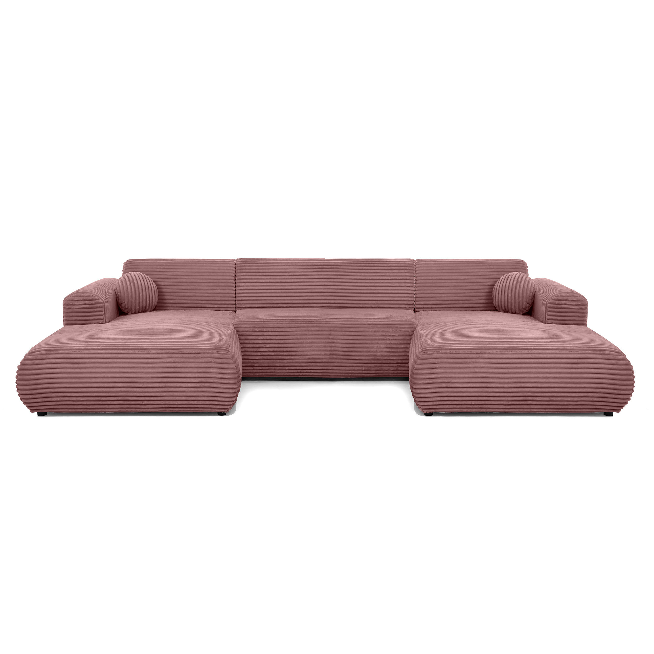 WOHNLANDSCHAFT Puerto U ohne Schlaffunktion, Rosa, Cordstoff - Dunkelrosa/Schwarz, Holzwerkstoff (363/76/170cm) - Beautysofa