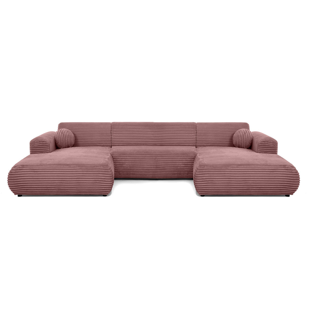 WOHNLANDSCHAFT Puerto U ohne Schlaffunktion, Rosa, Cordstoff - Dunkelrosa/Schwarz, Holzwerkstoff (363/76/170cm) - Beautysofa