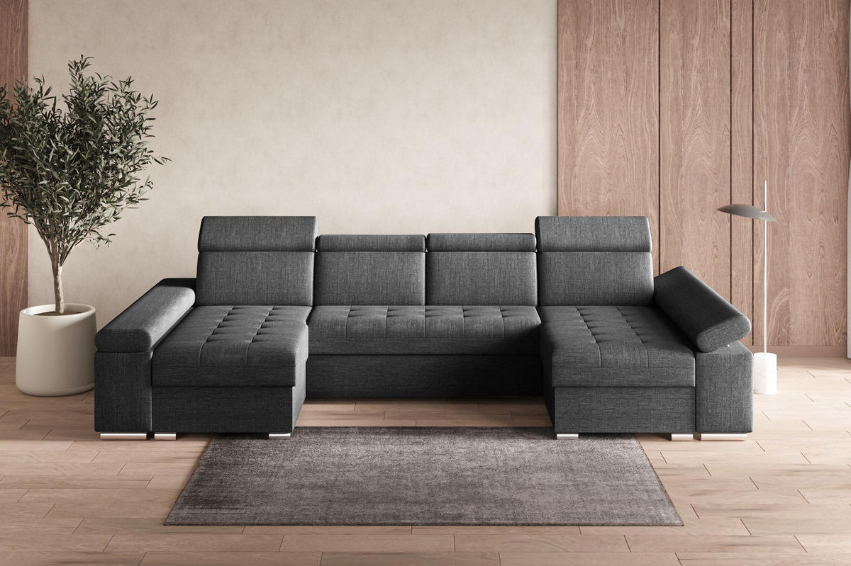 WOHNLANDSCHAFT - Ecksofa U - Luka U - Dunkelgrau (Twist 23) - Dunkelgrau, Holzwerkstoff (330/94/168cm) - Möblo