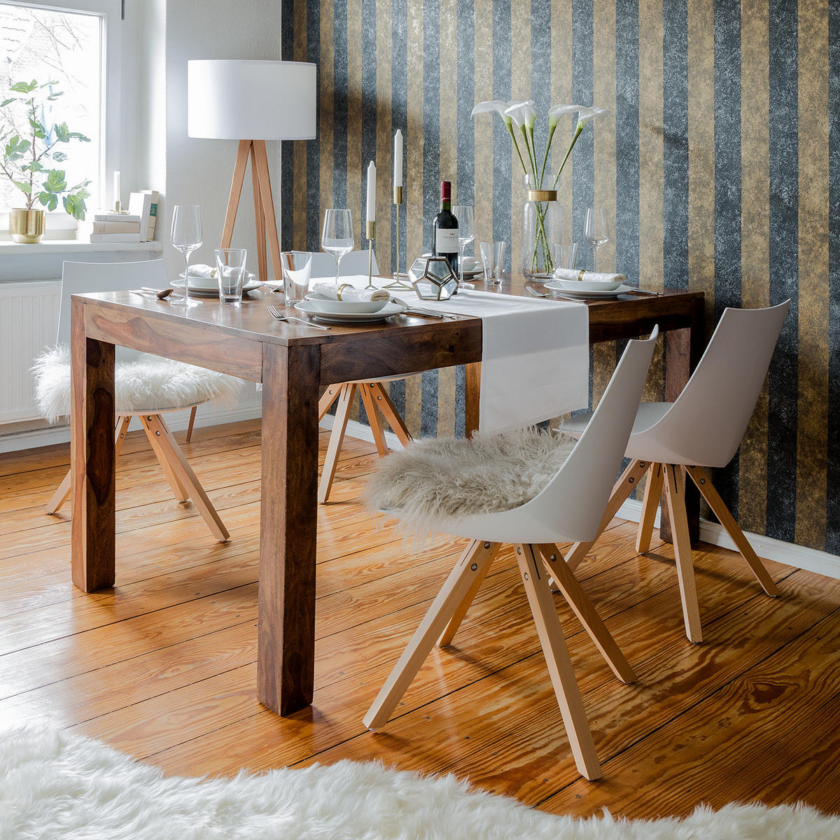 ESSTISCH - Sheesham massiv, gewachst - Sheeshamfarben, Holz (90/140/76cm) - home24