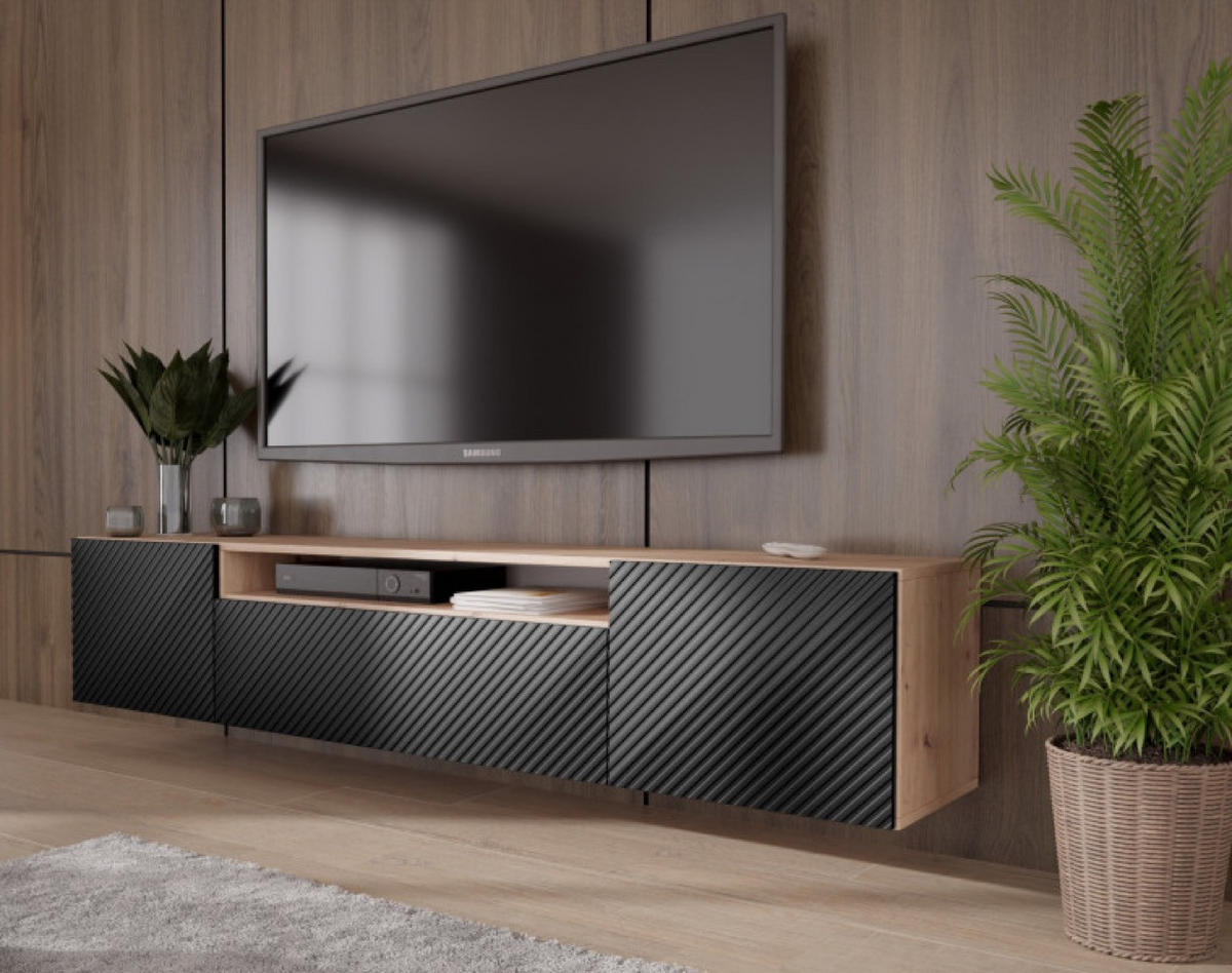 TV-LOWBOARD Schwarz NIKOL Hängend Frezierte Fronten - Schwarz, Holzwerkstoff (200/40/41cm) - Sepro Meble
