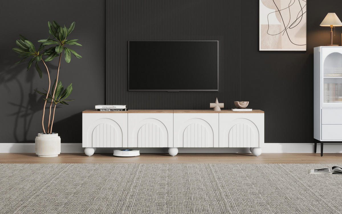 TV-LOWBOARD aus MDF 180x40x45 cm Weiß und Holzoptik mit 4 Türen und Stauraum - Weiß, Holzwerkstoff (180/45/40cm) - IVMEU