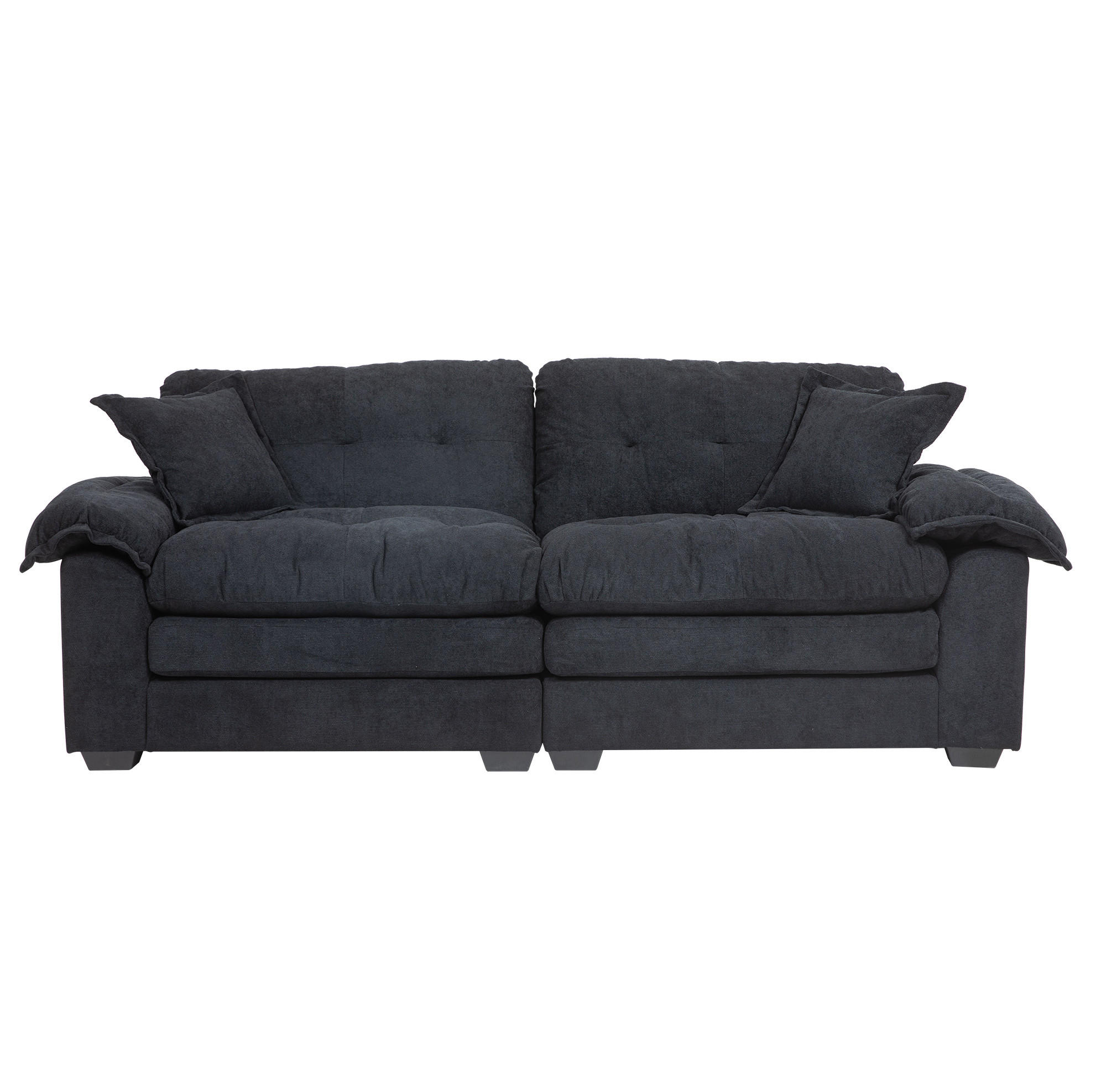 2-SITZER 214/89/93 cm schwarz aus Chenille mit tiefem Sitz - Schwarz, Textil (90.1/87.6/213.4cm) - OKWISH