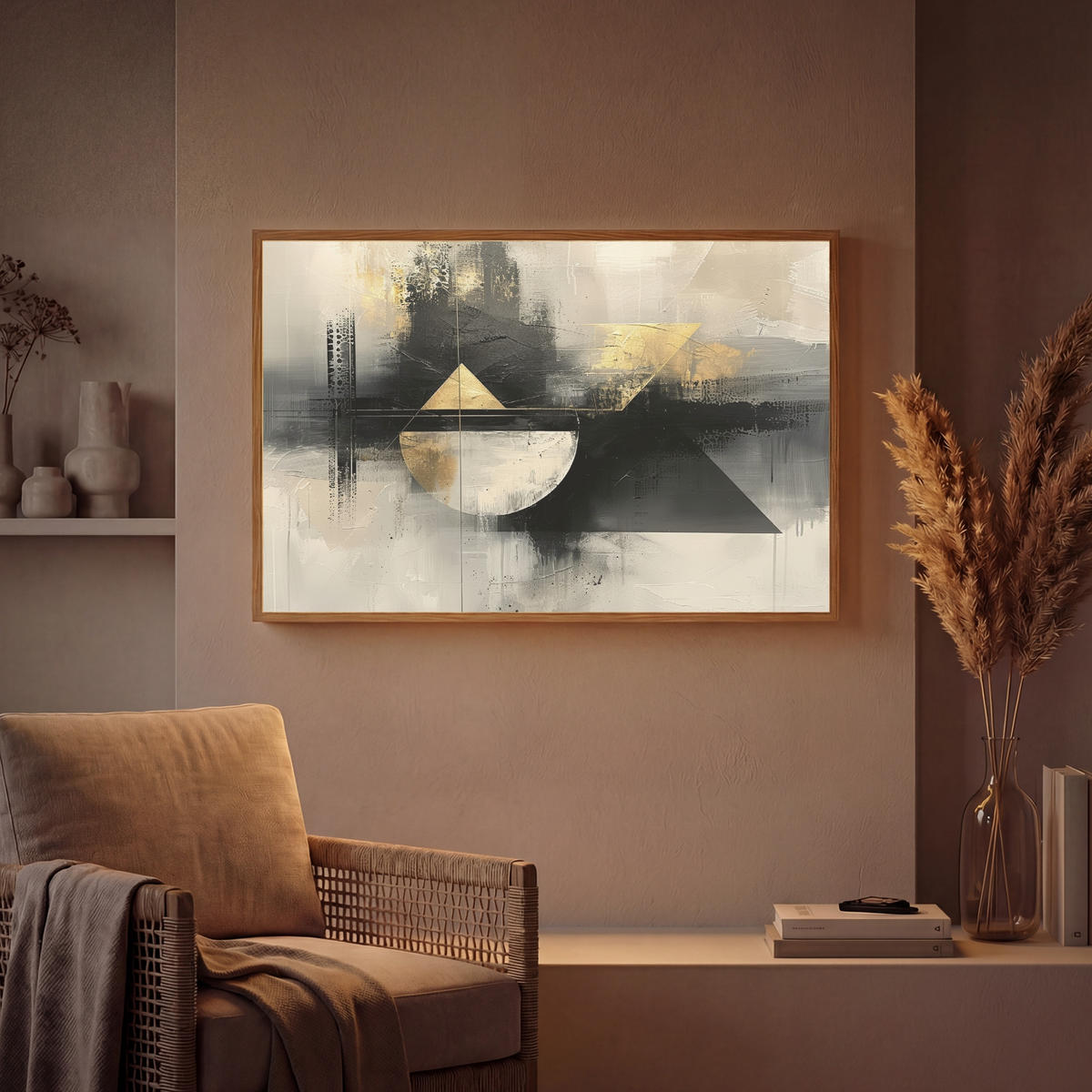 WANDLEUCHTE MIT AKKU Abstrakt - Schwarz - Farbe - Modern 90x60 cm - Grau, Holzwerkstoff (90/60/8cm) - OnlyWow