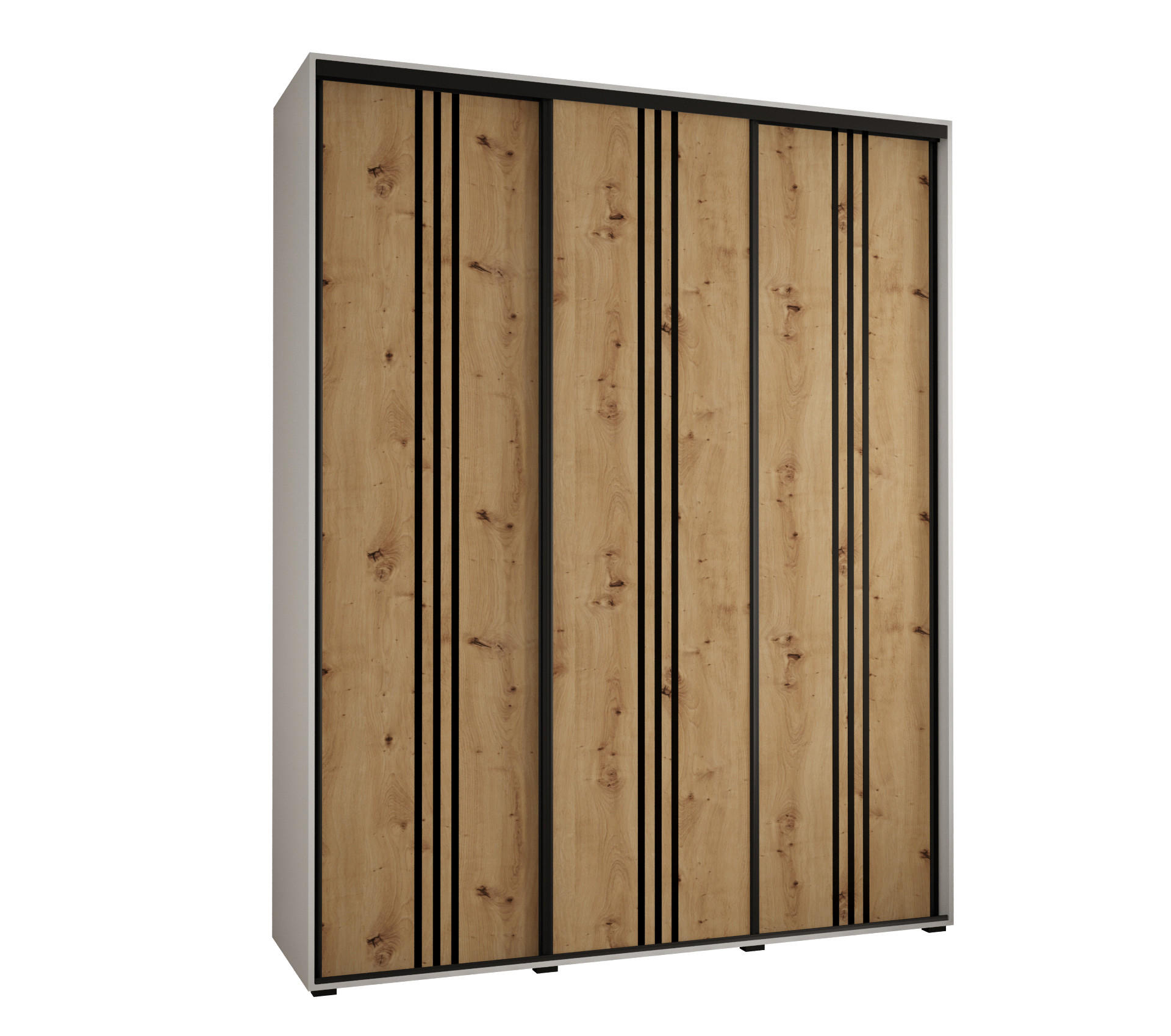 Abiks Möbel SCHWEBETÜRENSCHRANK Weiß, Eiche Artisan, Schwarz 190cm × 60cm × 235cm