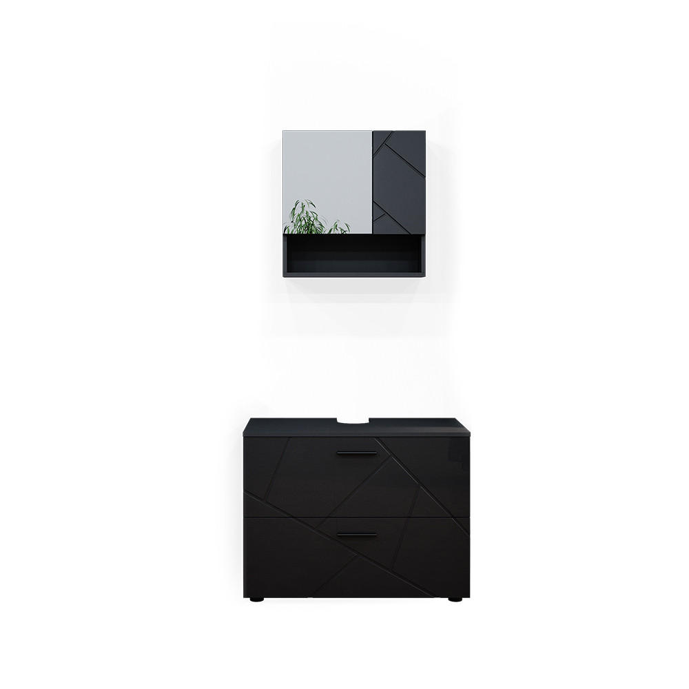 BADMÖBEL-SET Irma Anthrazit Hochglanz 2 Teile - Schwarz Hochglanz/Anthrazit, Holzwerkstoff (80/58.6/41cm) - Vicco
