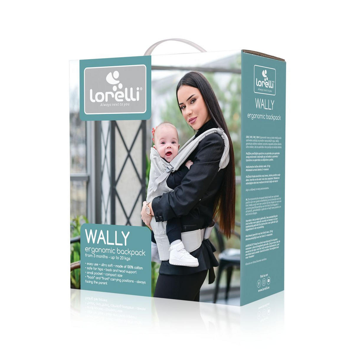 BABYTRAGE Wally 2 in 1 schwarz Bauchtrage, Rückentrage, Kopfstütze, Fronttasche, faltbar, 9 kg - Schwarz, Textil (11/35/20cm) - Lorelli