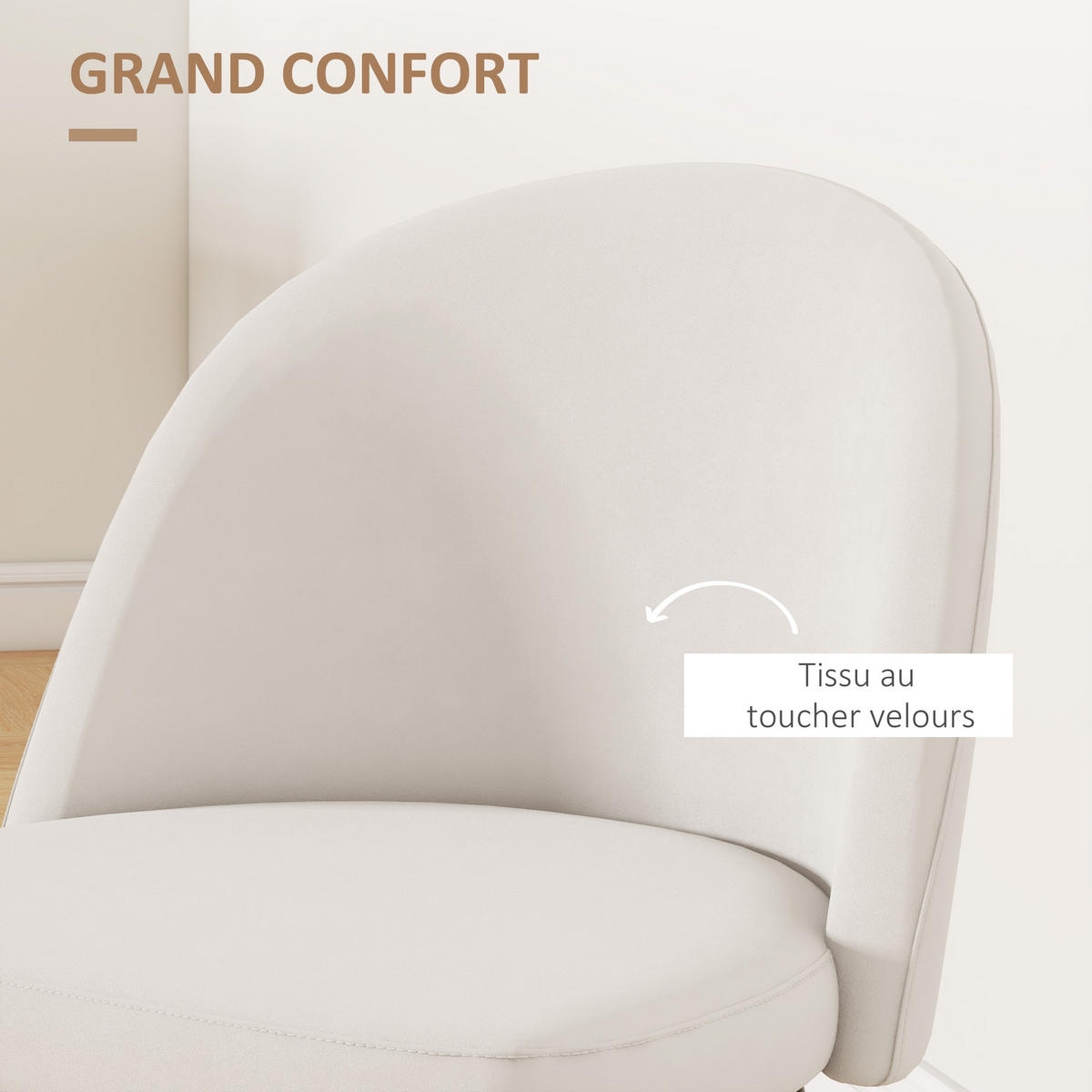 ESSZIMMERSTÜHLE 2er-Set DE-13251 Skandinavisch & Veloursbezug - Creme, Metall (50/77/49cm) - ComfortXL