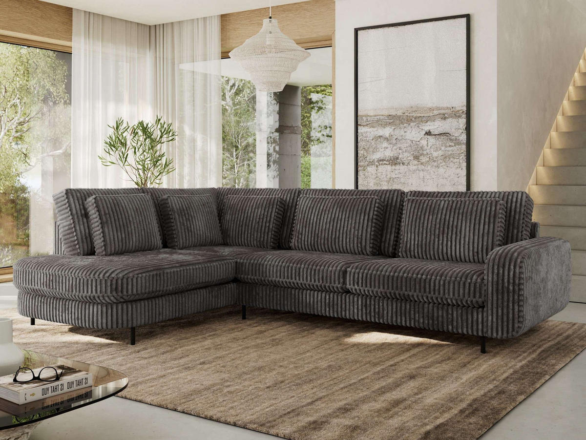 ROHOVÁ SEDAČKA CALENO L - Šedá Manšestr - Pravá Strana - šedá/černá, kov/textil (317/225cm) - MKS
