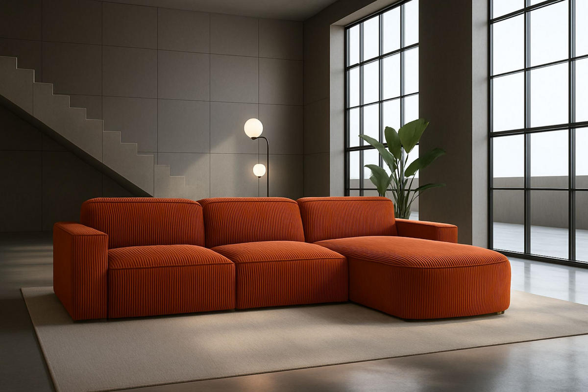 ECKSOFA Cursal Round L-Form, Stoff Poso, Kupfer, Rechts - Orange, Holz (284/166cm) - Kaiser Möbel