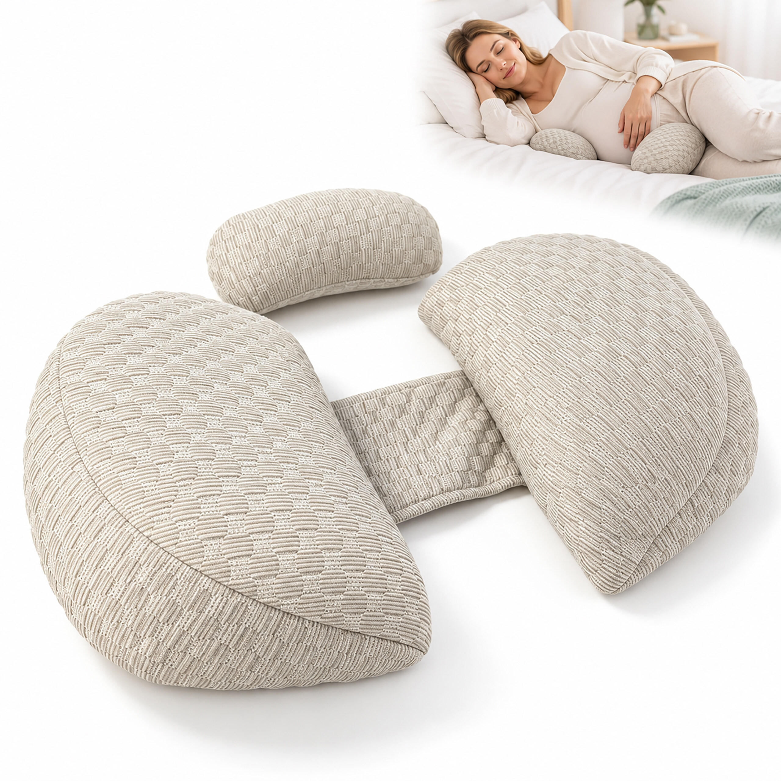SCHWANGERSCHAFTSKISSEN Creme 2-tlg.-Set - Creme, Textil (60/34cm) - Relaxdays