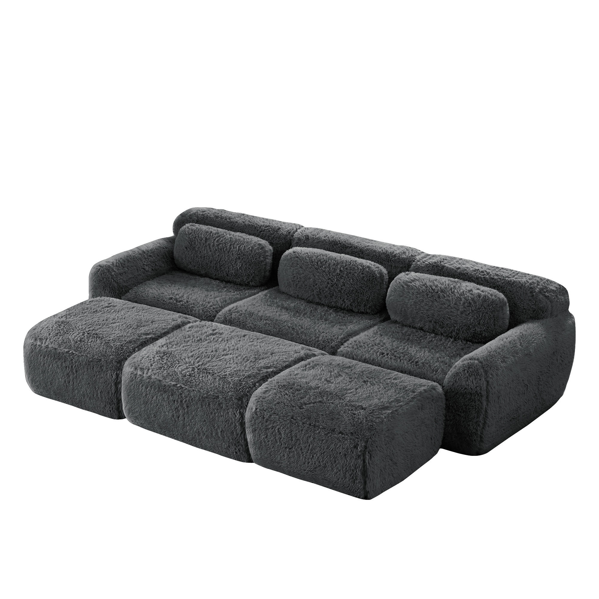 ECKSOFA aus Plüsch mit flexiblem Layout, grau - Grau, Textil (179/291cm) - Luhomfu