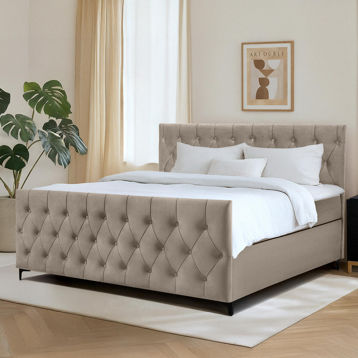 POLSTERBETT ARDEA, Beige - Beige/Schwarz, Holz/Holzwerkstoff (180/200cm) - KONSIMO®
