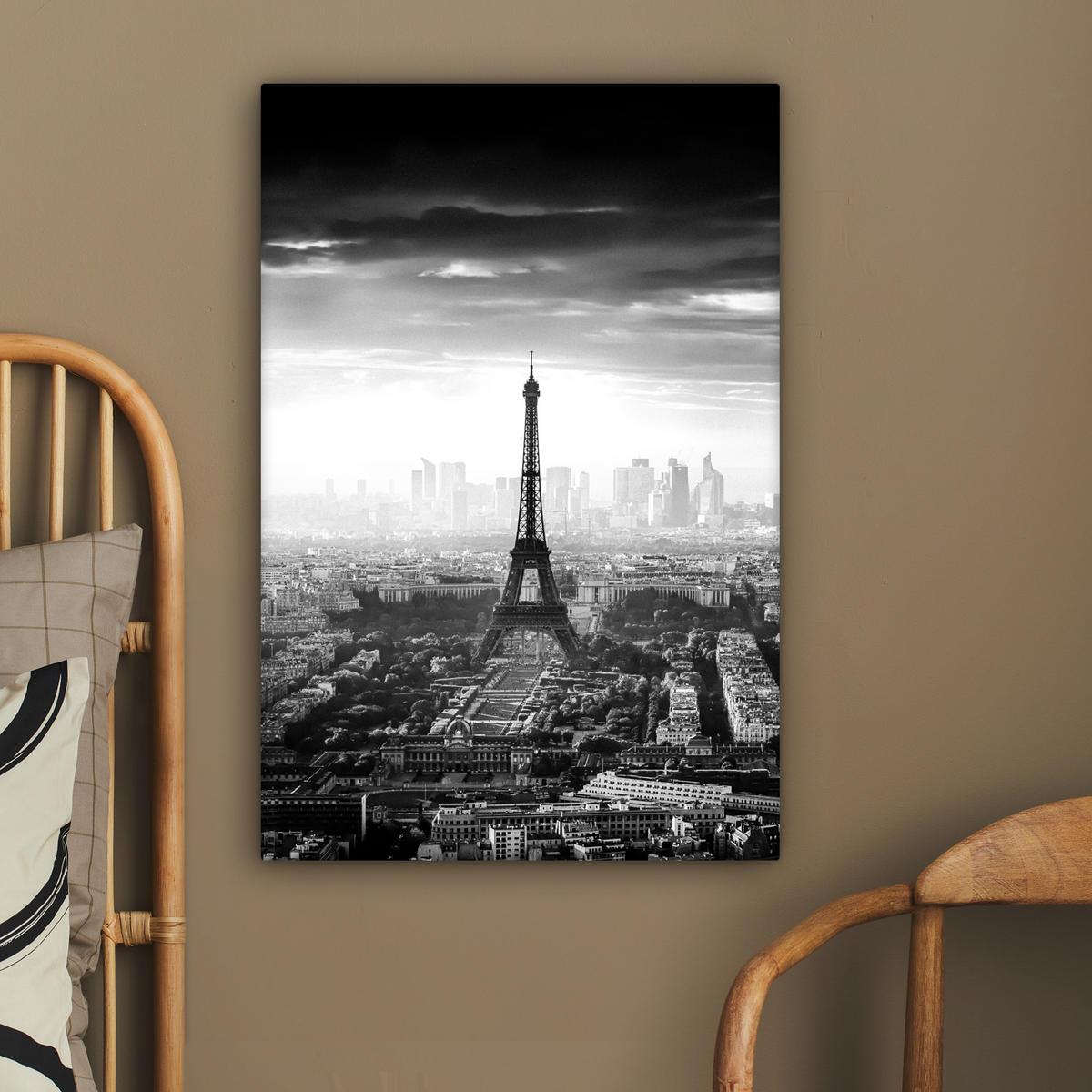 LEINWANDBILD Paris - Skyline - Eiffelturm - Stadt - Wolken 40x60 cm - Dunkelgrau, Textil (40/60cm) - MuchoWow
