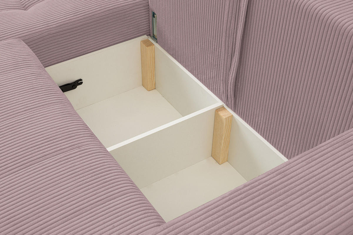 ECKSOFA Palermo mit Schlaffunktion und Bettkasten in Cordstoff - Violett, Holz/Holzwerkstoff (245/143cm) - Ravio