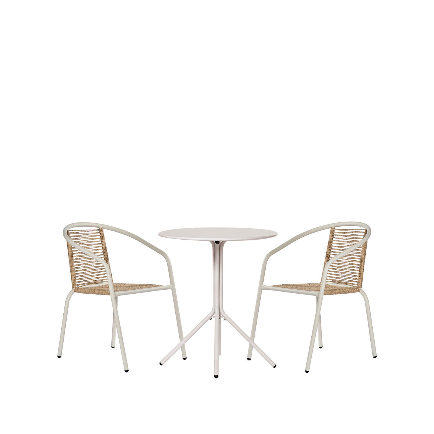 GARTEN-SET mit Tisch und 2 stapelbaren Stühlen in Beige Sakda - Beige, Metall - Klast Home