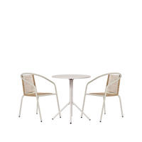 GARTEN-SET mit Tisch und 2 stapelbaren Stühlen in Beige Sakda - Beige, Metall - Klast Home