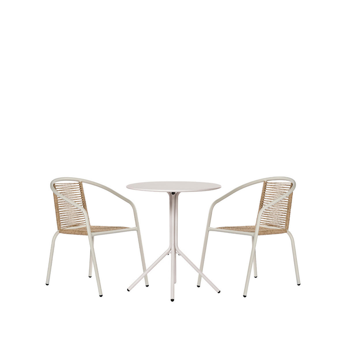 GARTEN-SET mit Tisch und 2 stapelbaren Stühlen in Beige Sakda - Beige, Metall - Klast Home