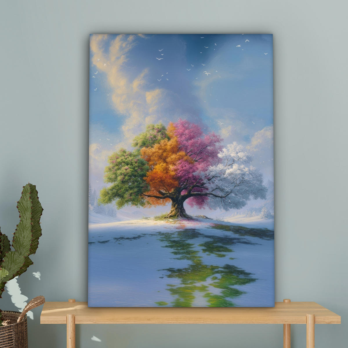 LEINWANDBILD Baum - Jahreszeiten - Winter - Landschaft Wanddeko 40x60 cm - Multicolor, Textil (40/60cm) - MuchoWow