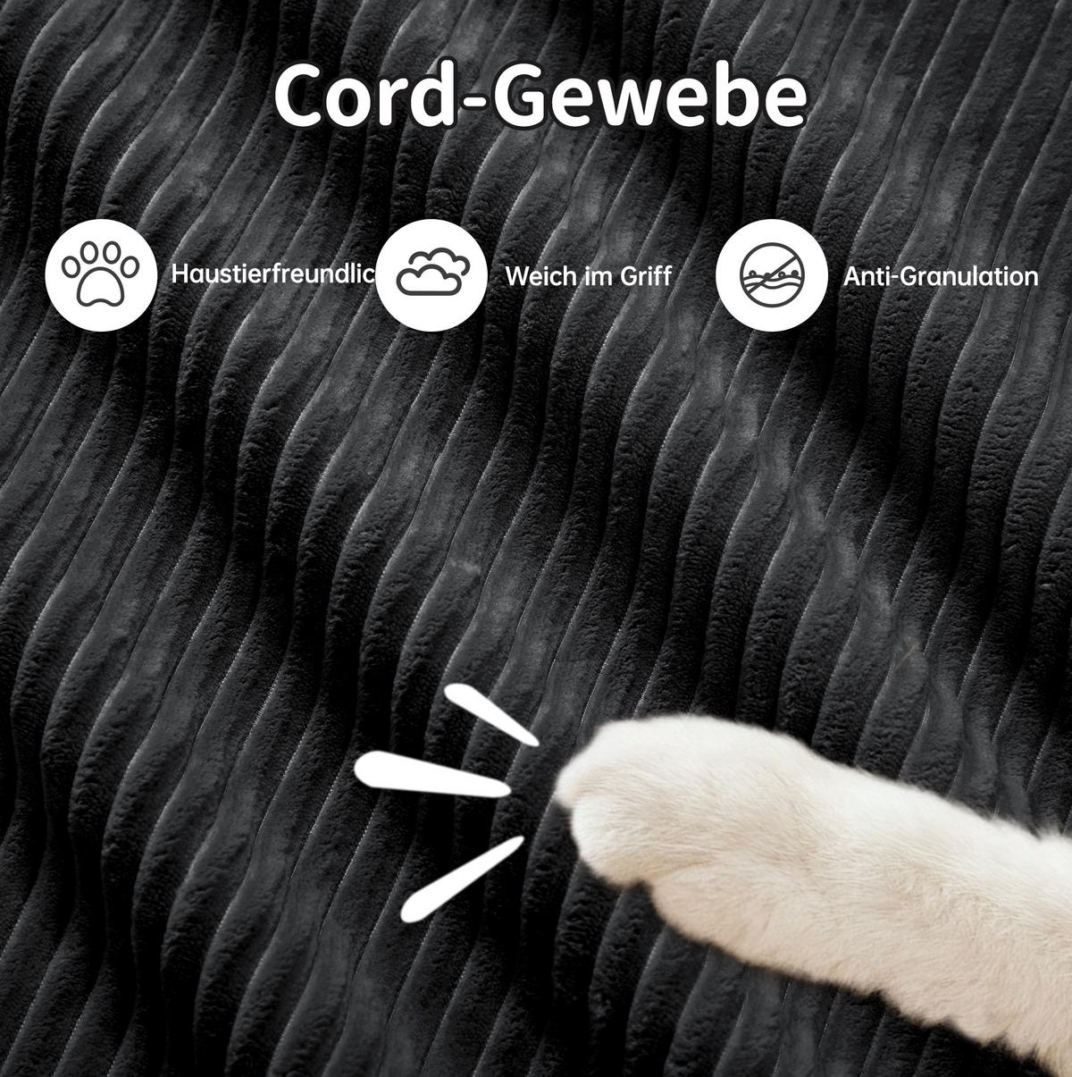ECKSOFA 388/178/70 cm in Schwarz aus Cord, modular und montagefrei - Schwarz, Textil (178/388cm) - Flora Grace