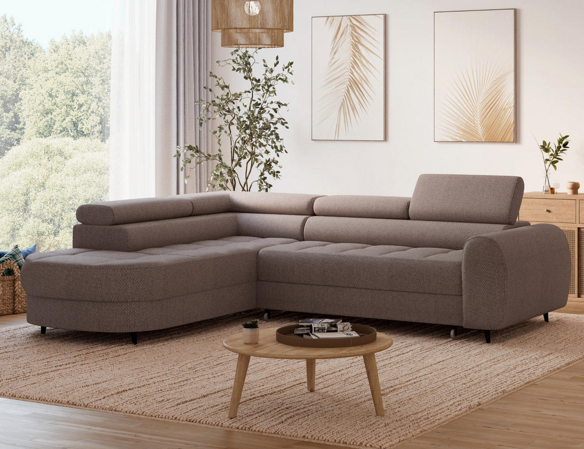 ECKSOFA Vesteria mit Schlaffunktion und Bettkasten – Modernes Design, verstellbare Kopfstützen und hoher Sitzkomfort - Braun, Kunststoff (279/72cm) - Wohnideebilder