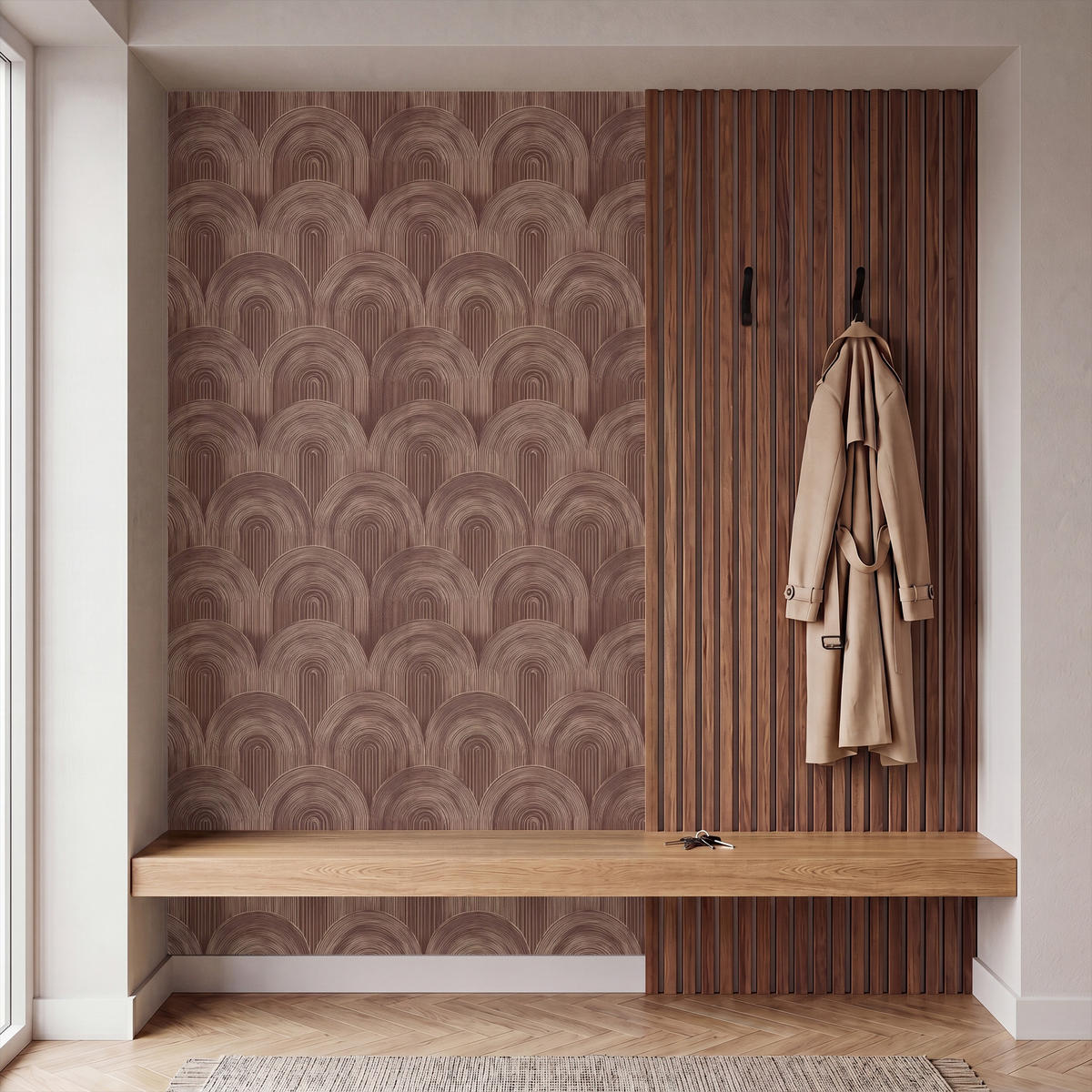 TAPETE - Rhythmic - Aufschlag - Braun - 120x200 cm - Dunkelbraun, Papier (120/200cm) - OnlyWow