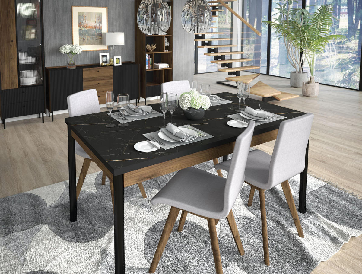 ESSTISCH KREON Ausziehbar 160 - 240 / 90 x 77 cm - Schwarz/Braun, Holz (160/90/77cm) - MASSENO