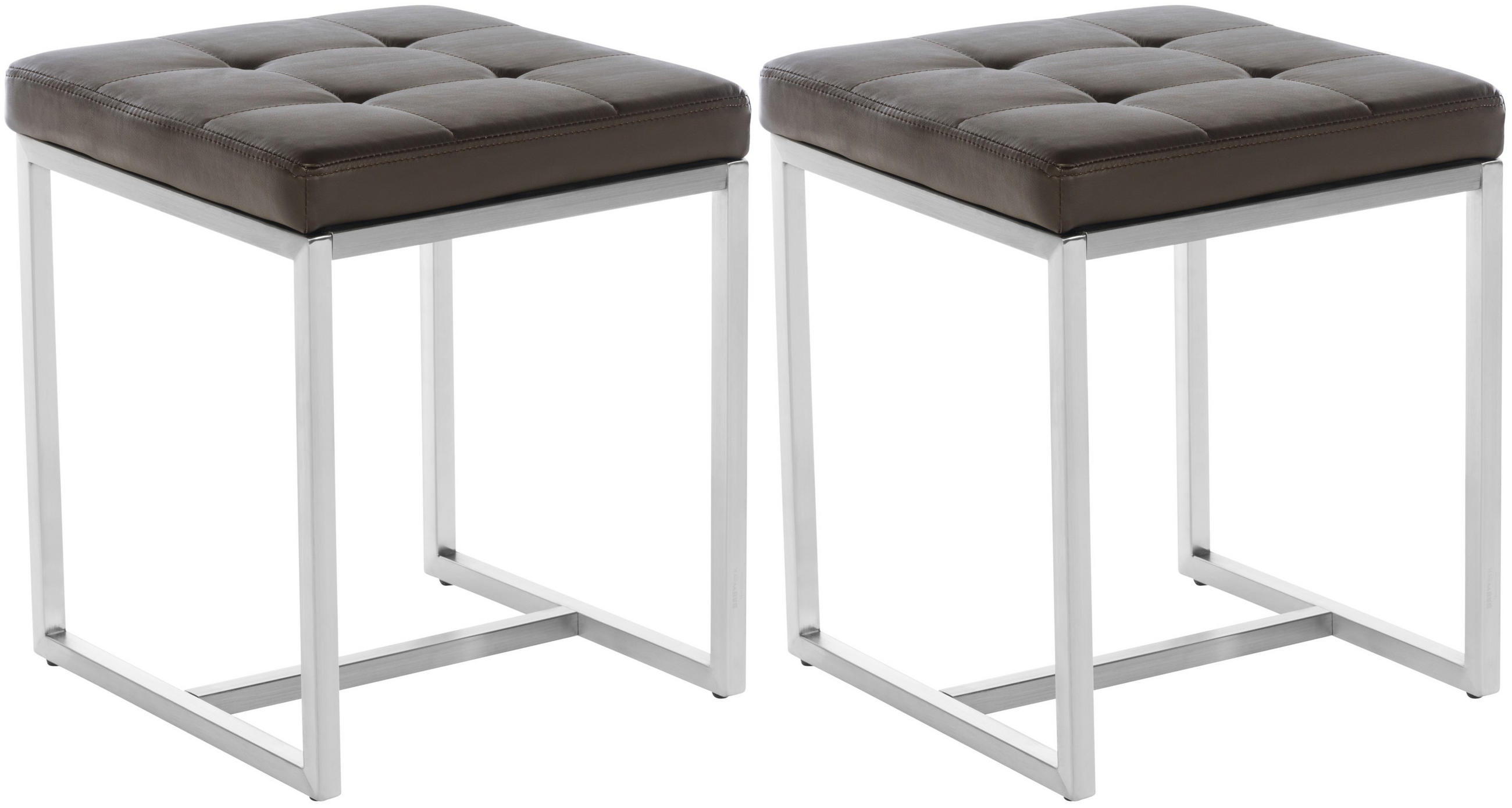 SITZWÜRFEL 2er Set Lederlook braun - Edelstahlfarben/Braun, Textil/Metall (40/48/40cm) - CLP