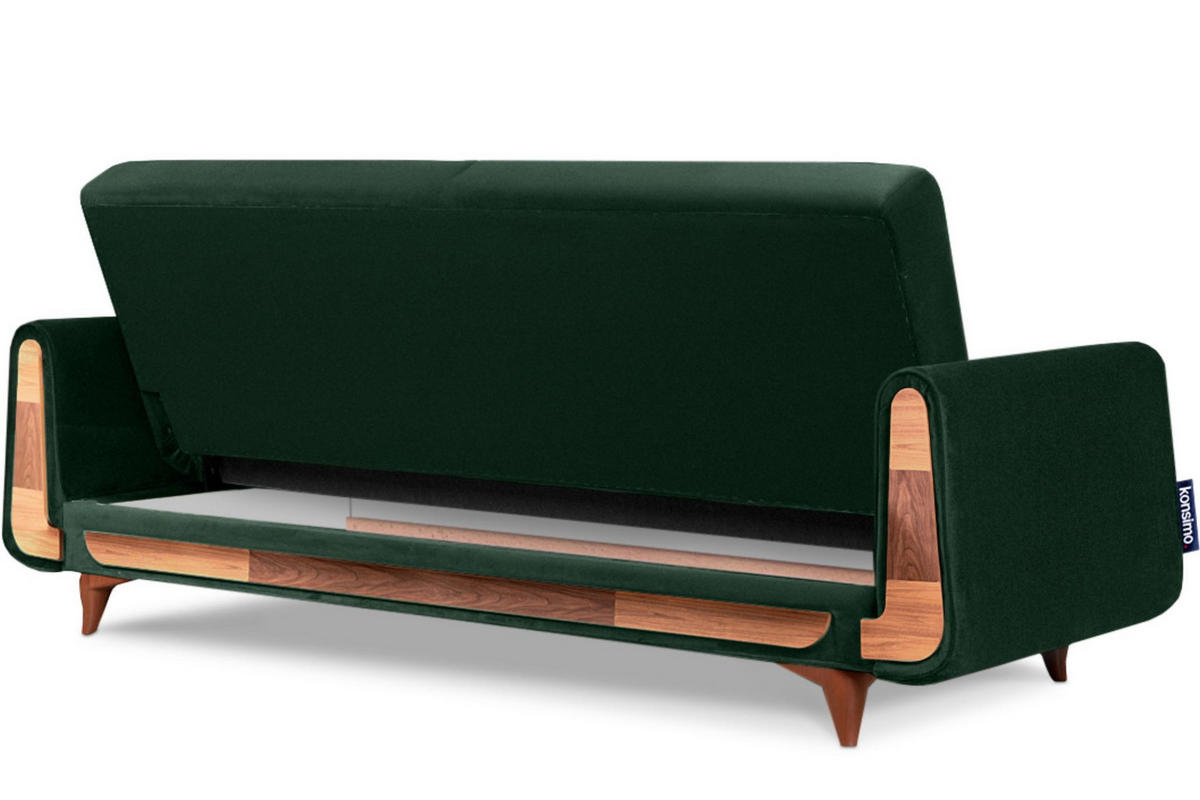 3-SITZER-SCHLAFSOFA GUSTAVO mit Armlehnen, dunkelgrün - Dunkelgrün/Braun, Holz/Holzwerkstoff (230/98/98cm) - KONSIMO®
