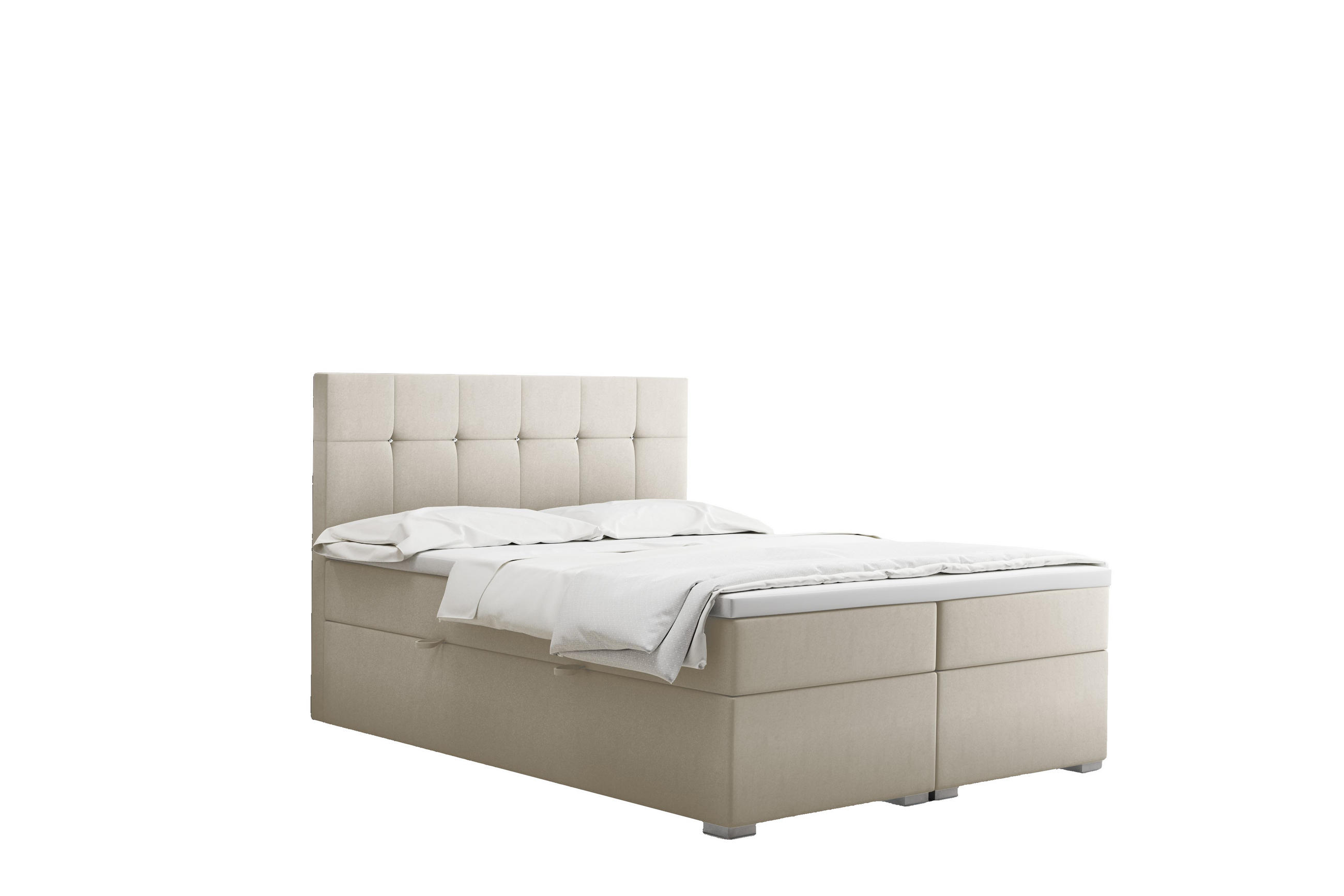 BOXBETT Mit Matratze Und Bettkasten LINDT Stoff Velvet 160x200 cm Ecru H2-Pocket - Ecru, Holz/Holzwerkstoff (160/200cm) - Kaiser Möbel