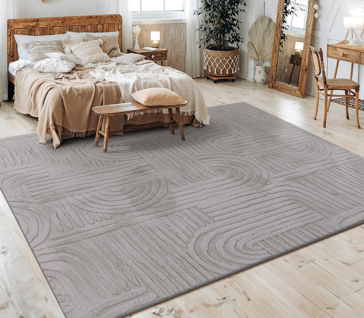 TEPPICH Kurzflor waschbar Unifarben Struktur Wohnzimmer schmutzabweisend Grau Rechteckig 80x150 - Grau, Textil (80/150cm) - KADIMA DESIGN