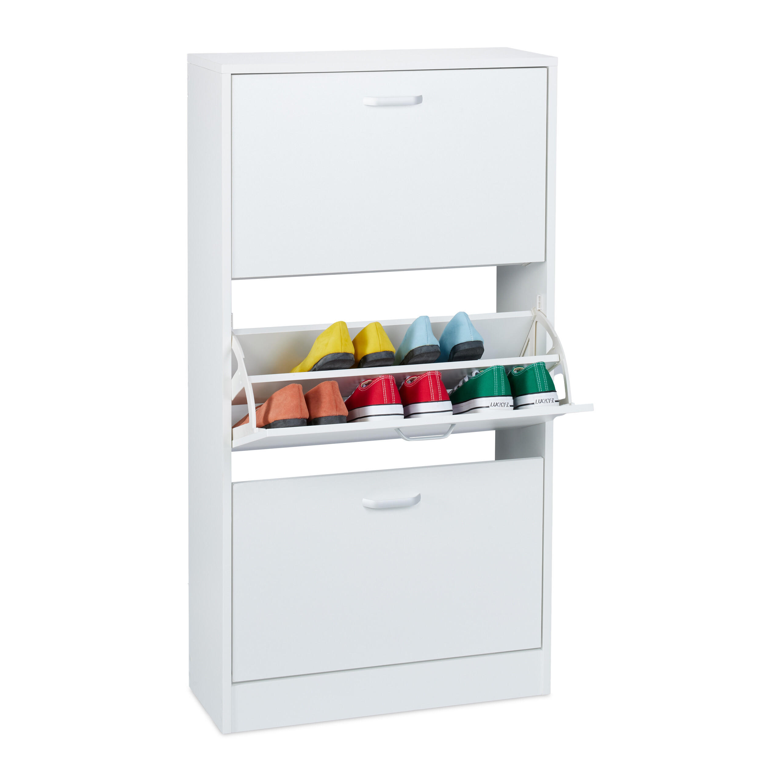 SCHUHSCHRANK - Silberfarben/Weiß, Holzwerkstoff/Kunststoff (60/113/24cm) - Relaxdays